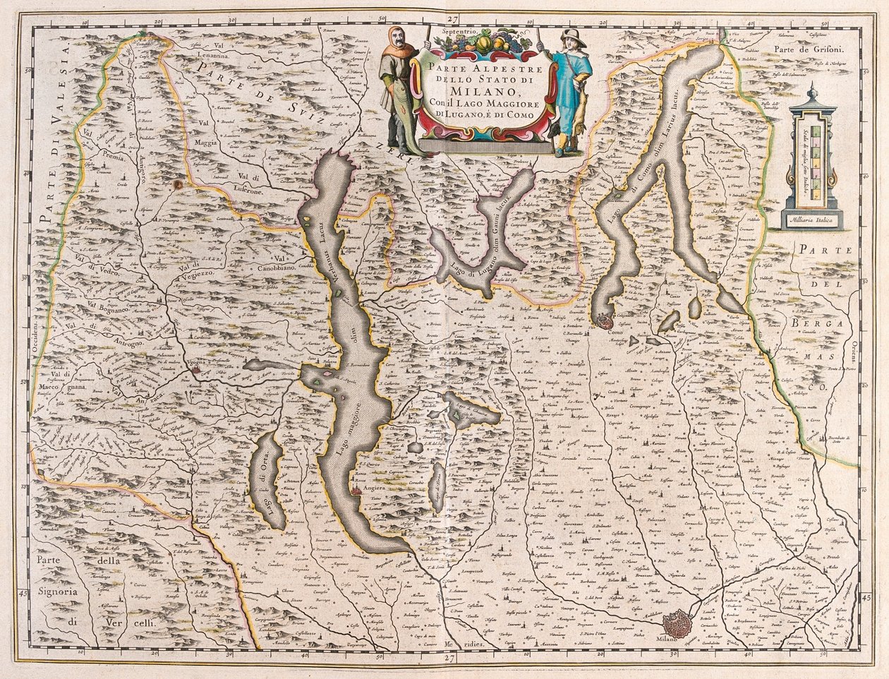 Milano, con i laghi: Maggiore, Lugano e Como, Italia-Svizzera - in "Theatrum Orbis Terrarum, sive Atlas Novus" di Willem Blaeu, Amsterdam da Willem Blaeu