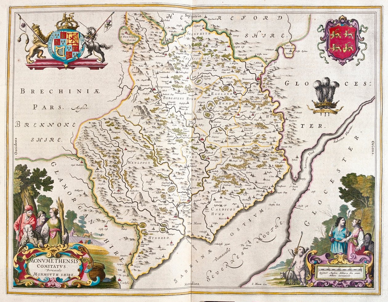 Monmouth shire (Inghilterra e Galles), in "Theatrum Orbis Terrarum, sive Atlas Novus" di Willem Blaeu, Amsterdam da Willem Blaeu