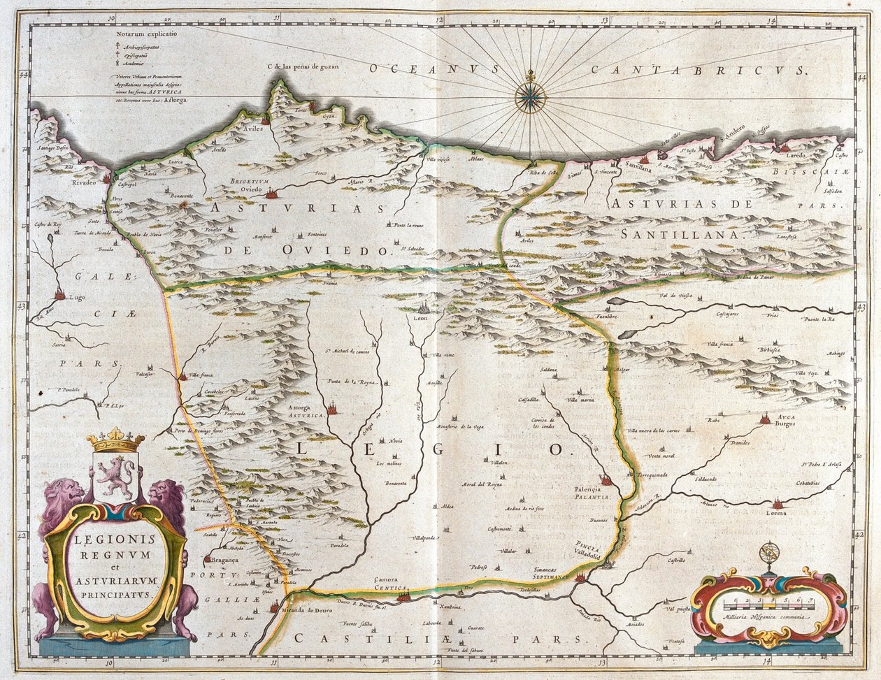 Provincia spagnola Asturie, Castiglia e Léon, comprese le città di Oviedo, Leon, Santander, Valladolid, in "Theatrum Orbis Terrarum, sive Atlas Novus" di Willem Blaeu, Amsterdam da Willem Blaeu