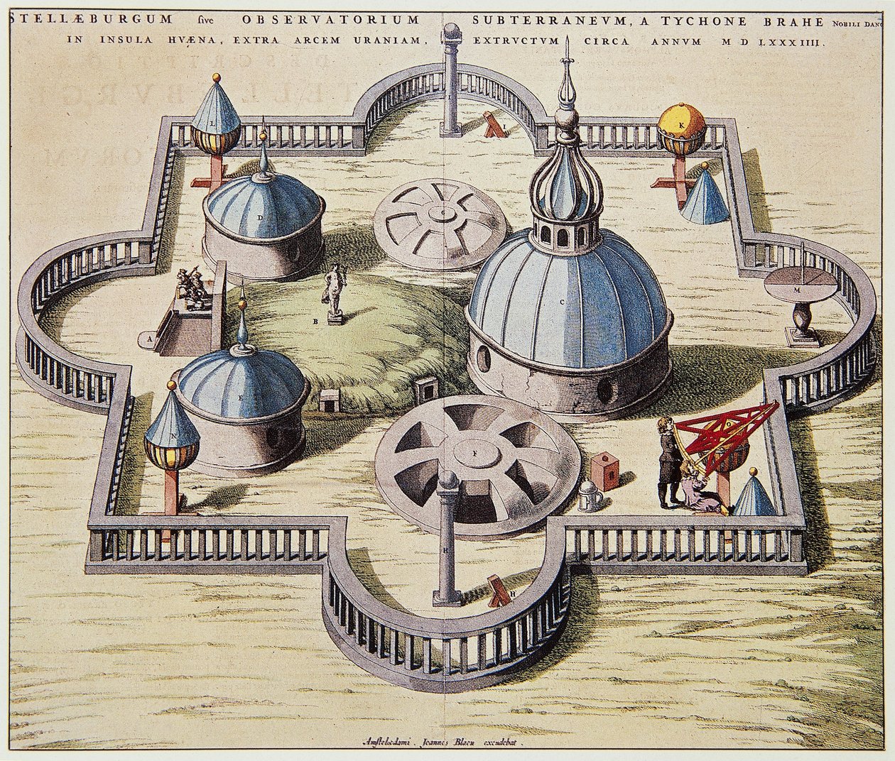 Stelleburgum sive Observatorium Subterraeum, osservatorio astronomico sotterraneo a Stjerneborg, progettato da Tycho Brahe, disegno di Willem Blaeu, ca 1595 da Willem Blaeu