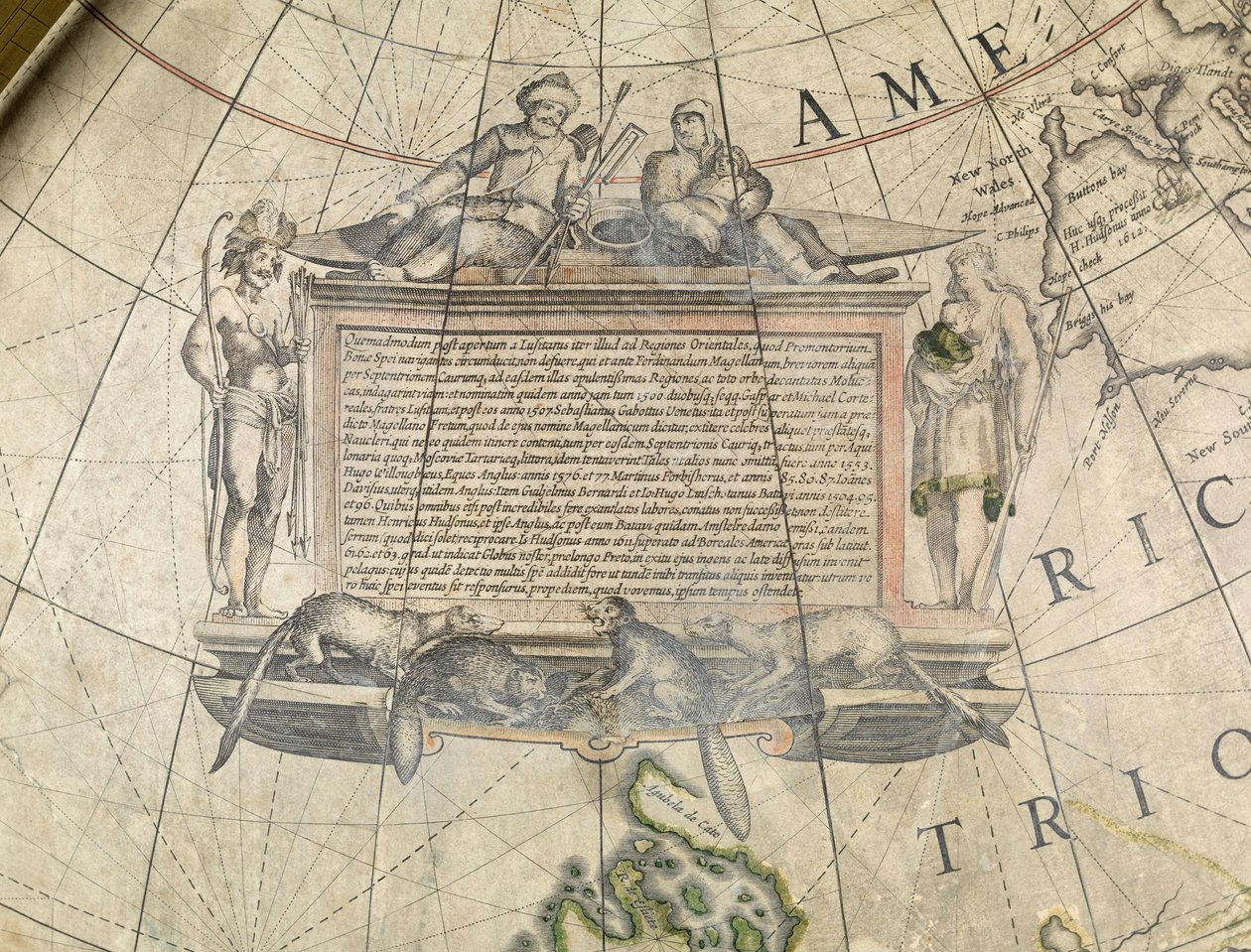Globo terrestre, dettaglio di Cartouche, c.1650 da Willem Blaeu