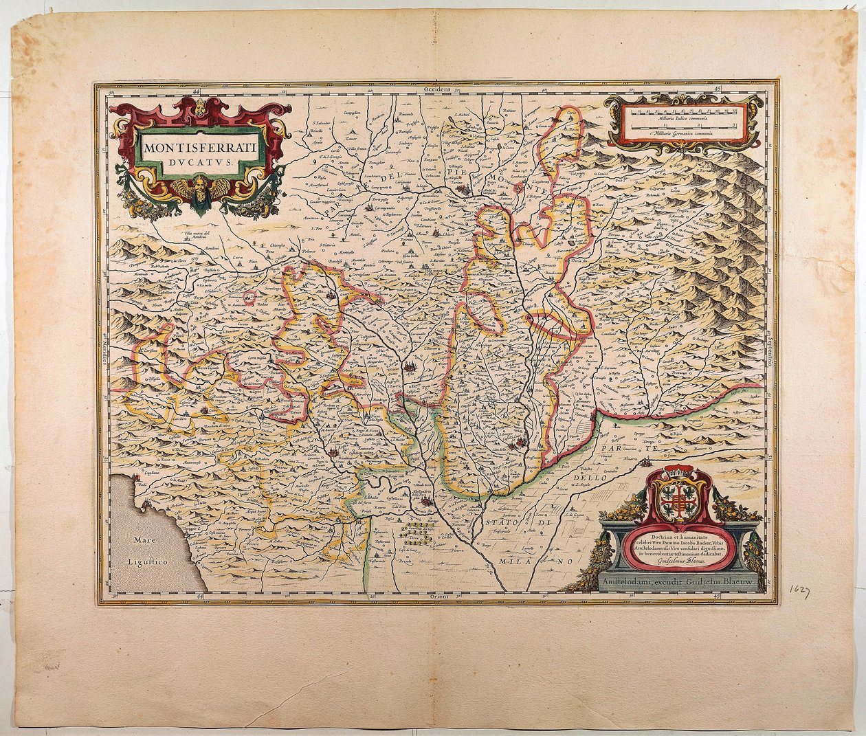 Il Ducato di Monferrato, Mappa di Willem Blaeu, Amsterdam, Incisione su rame da Willem Blaeu