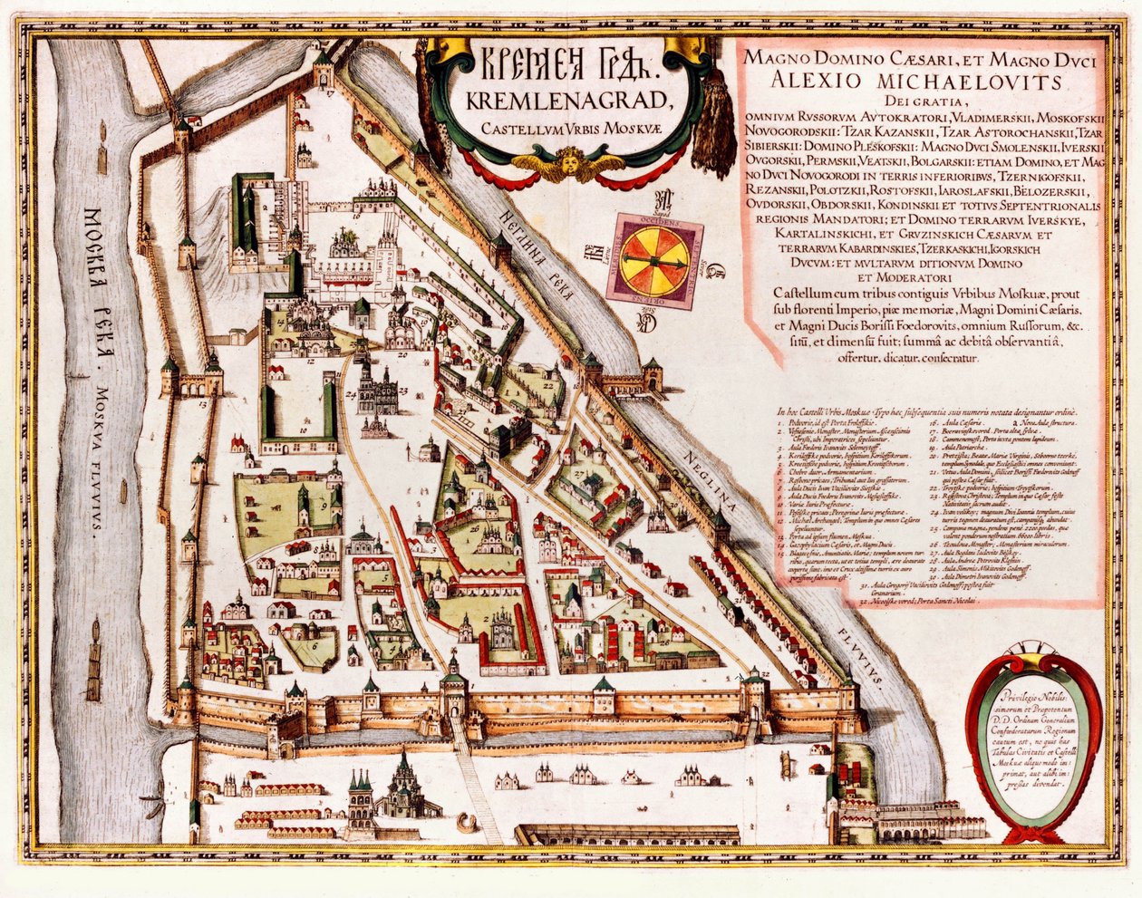 Mappa del Cremlino di Mosca del XVI secolo (Castellum Urbis Moskvae) da Willem Blaeu