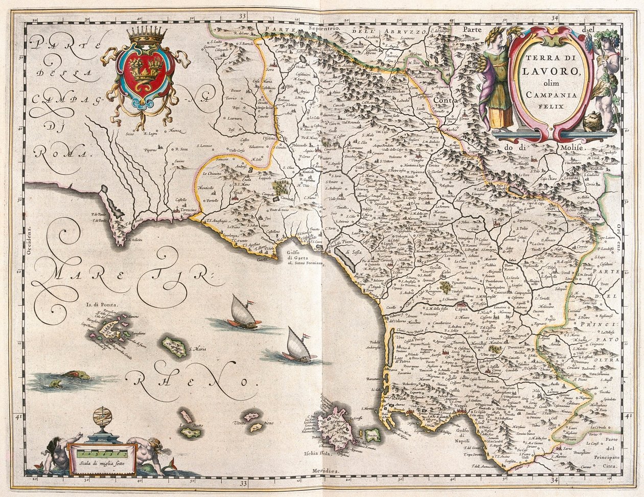 regione Campania, Italia, nel "Theatrum Orbis Terrarum, sive Atlas Novus" di Willem Blaeu, Amsterdam. da Willem Blaeu