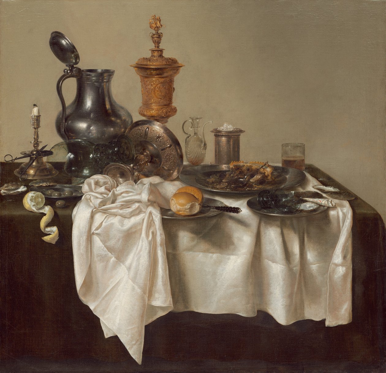 Pezzo di banchetto con torta di carne, 1635 da Willem Claesz. Heda