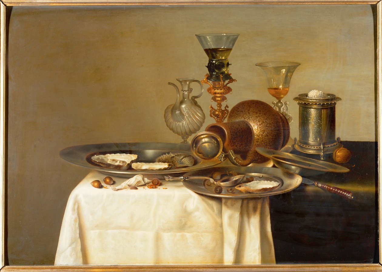 Calici e ostriche (olio su legno di quercia) da Willem Claesz. Heda