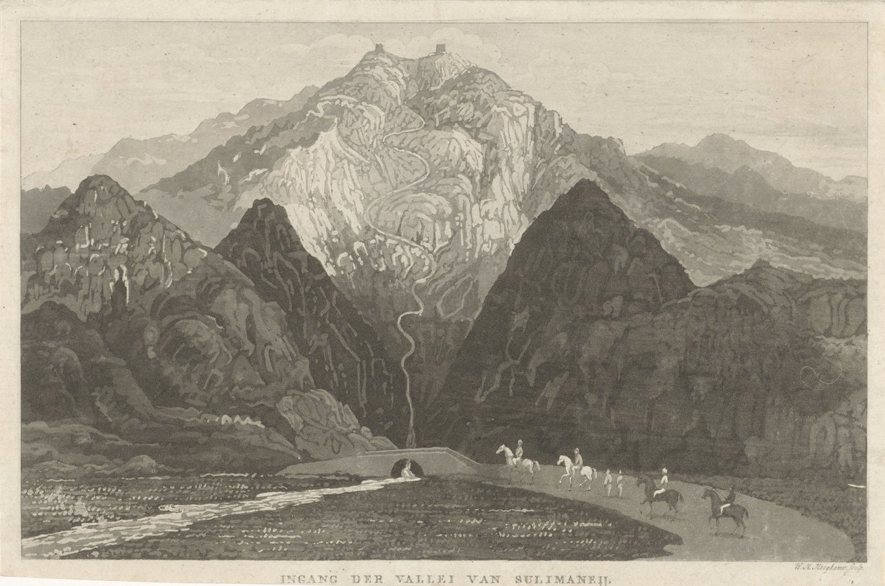 Viaggiatori in un paesaggio montano da Willem Hendrik Hoogkamer