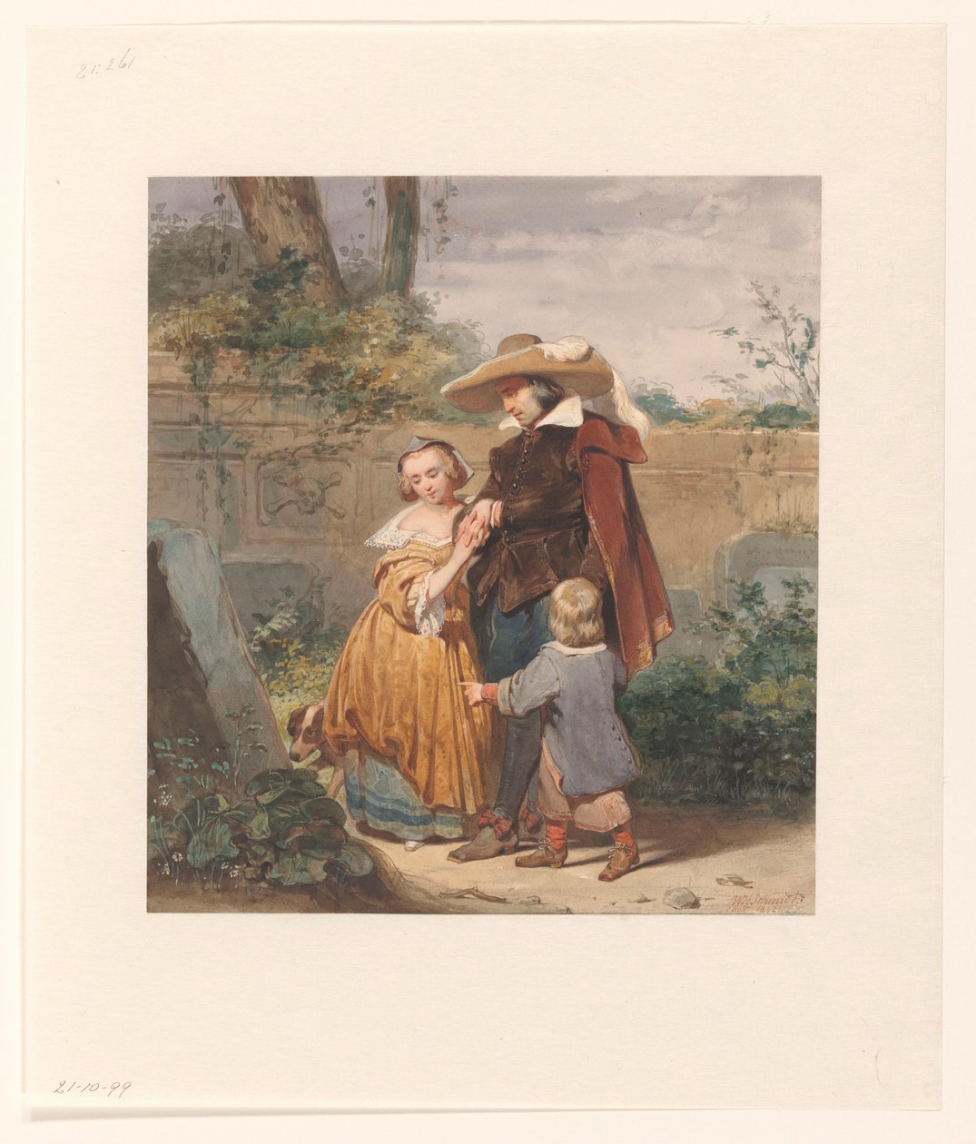 Un padre con due figli presso la tomba della madre da Willem Hendrik Schmidt