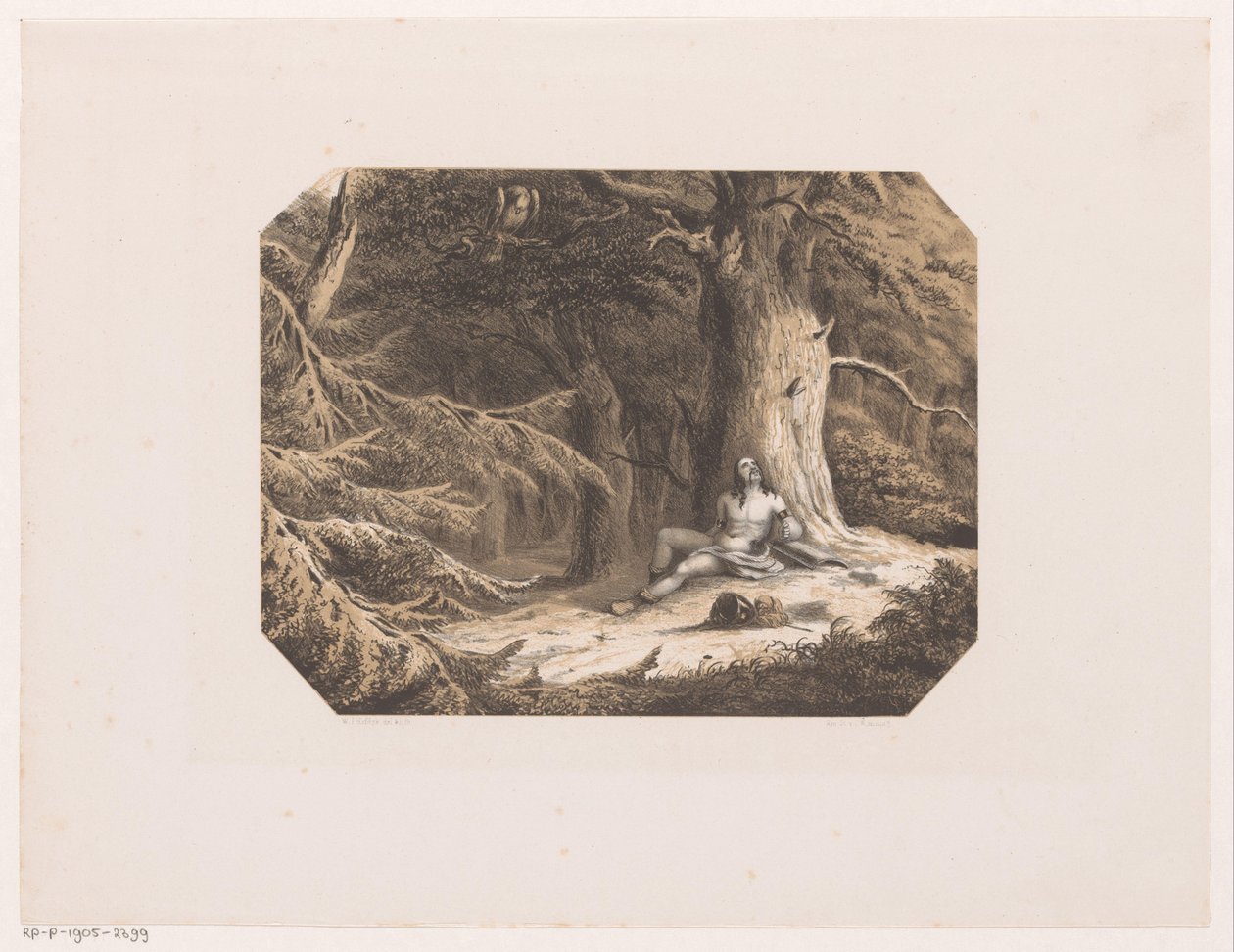 Uomo mezzo nudo nel bosco da Willem Jacob Hofdijk