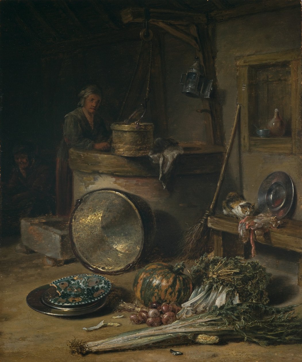 Interno contadino con donna al pozzo, 1642-43 circa (olio su tavola) da Willem Kalf