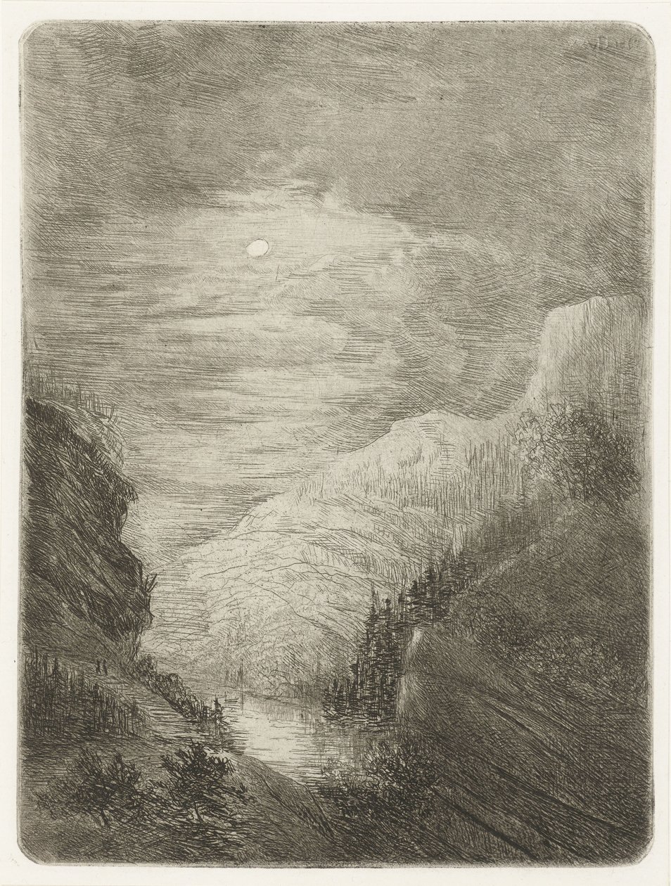 Paesaggio montano con fiume al chiaro di luna da Willem Matthias Jan van Dielen