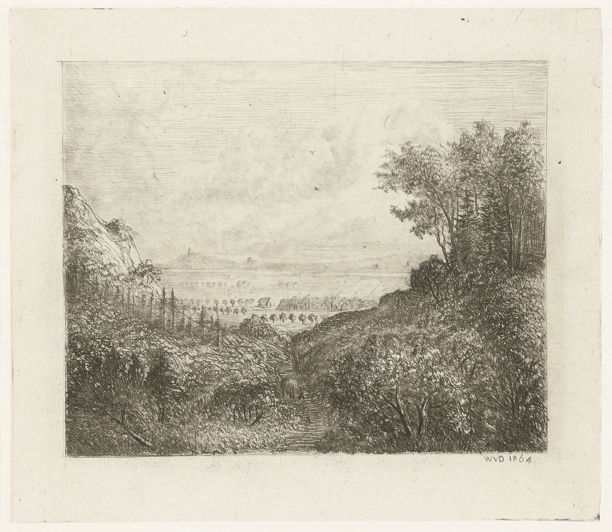Paesaggio collinare con strada verso la valle da Willem Matthias Jan van Dielen