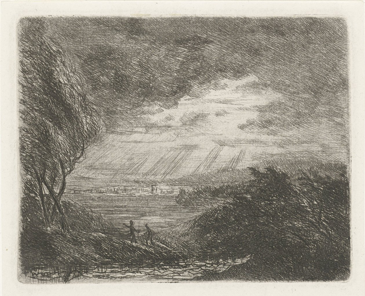 Paesaggio con due figure durante tempesta e pioggia da Willem Matthias Jan van Dielen