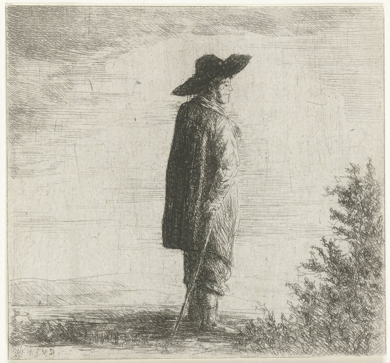 Uomo con cappello e bastone in un paesaggio da Willem Matthias Jan van Dielen