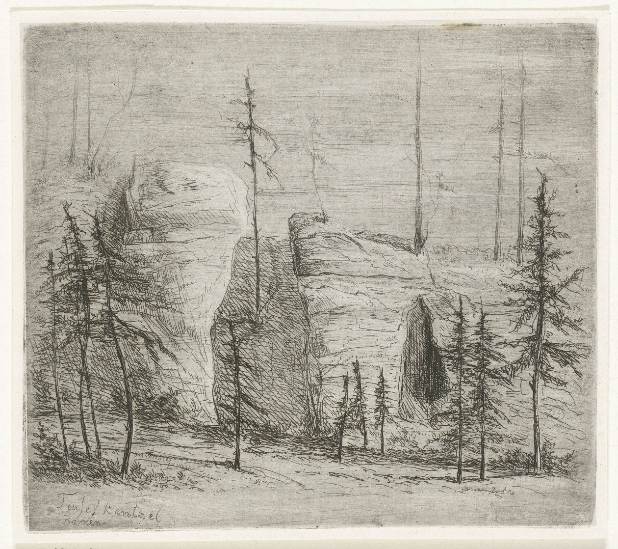 Paesaggio roccioso con pini, il cosiddetto Teufelkanzel (Teufelkantzel Baxen) da Willem Matthias Jan van Dielen
