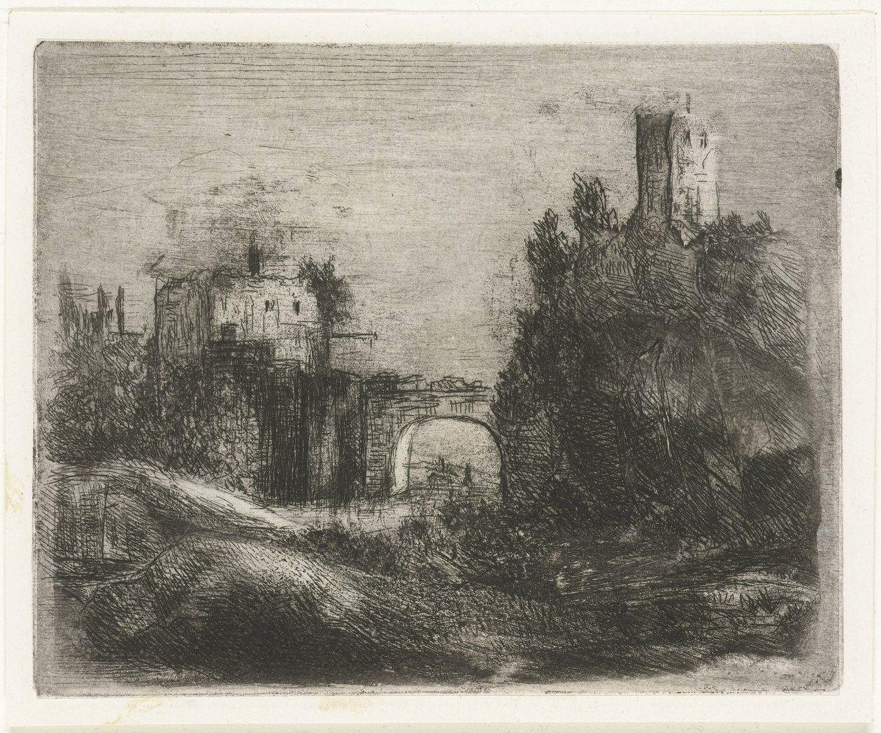 Paesaggio meridionale con porta e torre su roccia da Willem Matthias Jan van Dielen