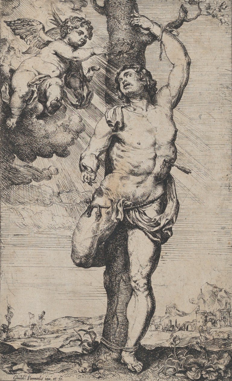Il martirio di San Sebastiano, con angeli che lo incoronano in alto a sinistra, ca. 1620-32 da Willem Panneels