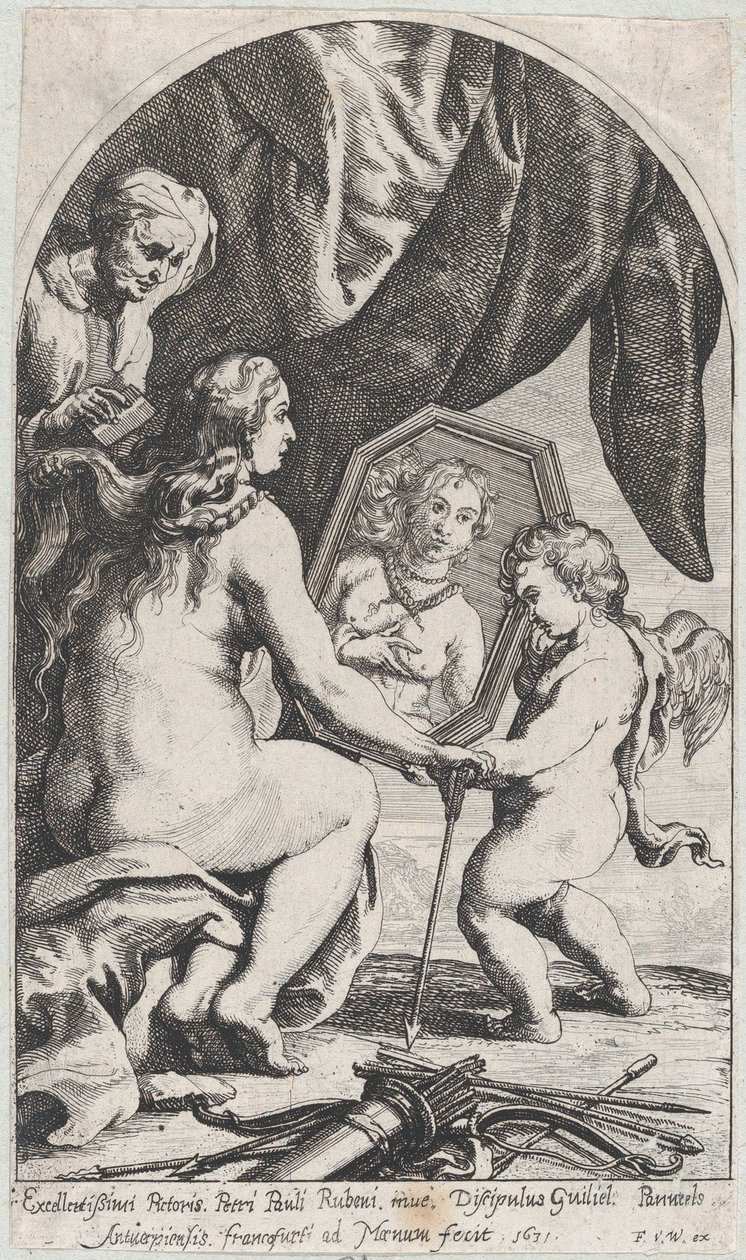 Venere davanti a uno specchio tenuto da Cupido mentre una vecchia le pettina i capelli, 1631 da Willem Panneels