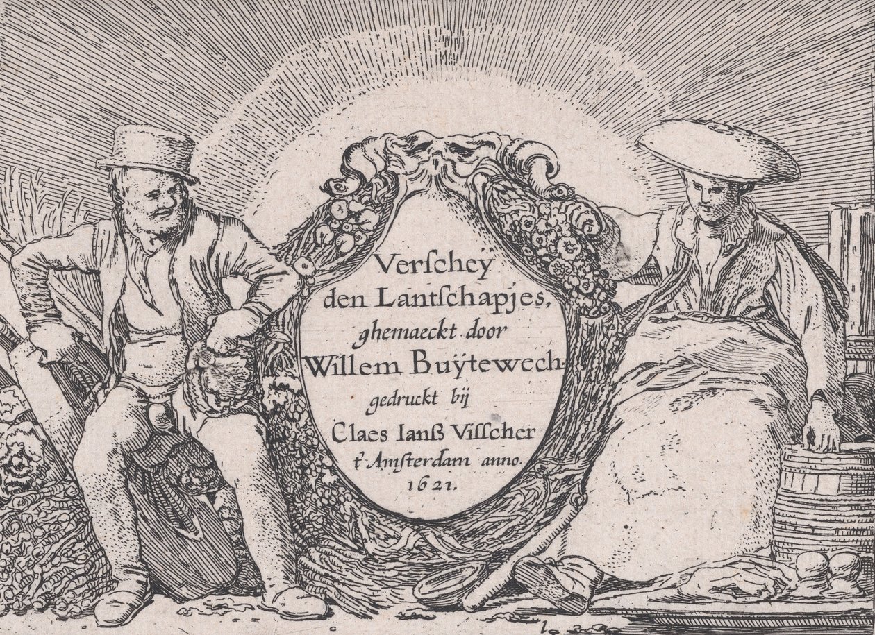 Pagina del titolo, da Verscheyden Landtschapjes Various Little Landscapes, Plate 1 da Willem Pietersz. Buytewech