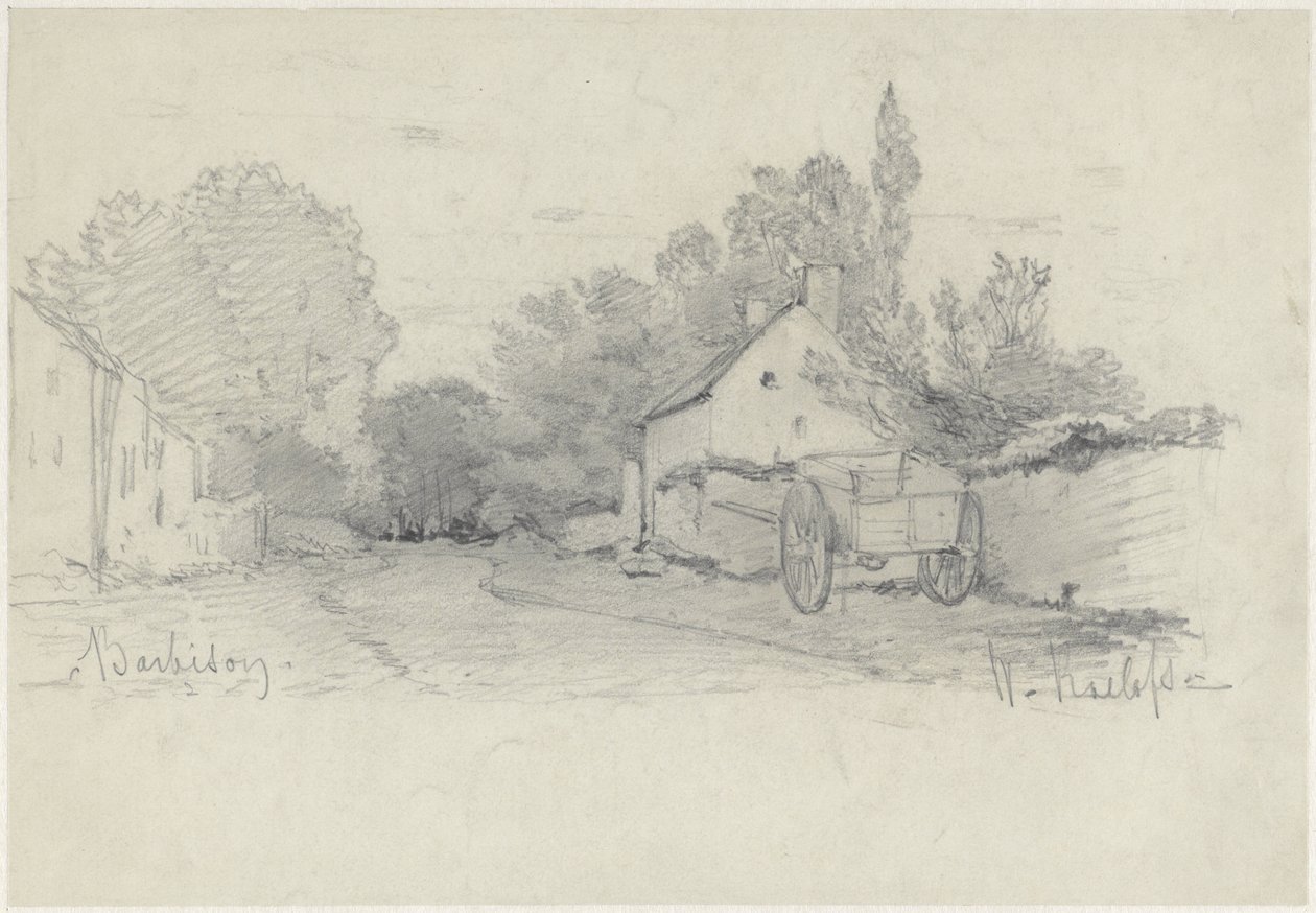 Veduta di una stradina con un carro a Barbizon da Willem Roelofs (I)