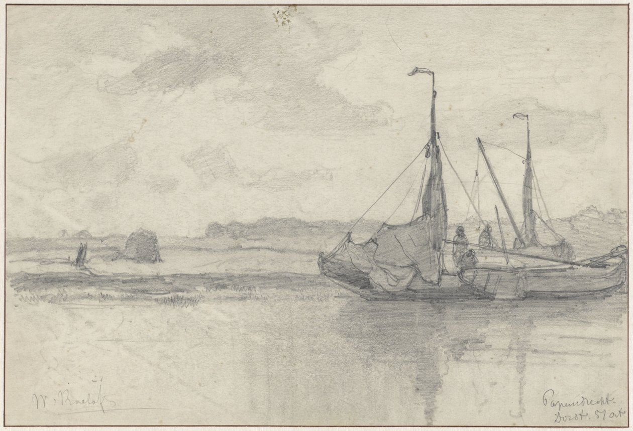 Barche da pesca in un paesaggio a Papendrecht da Willem Roelofs (I)