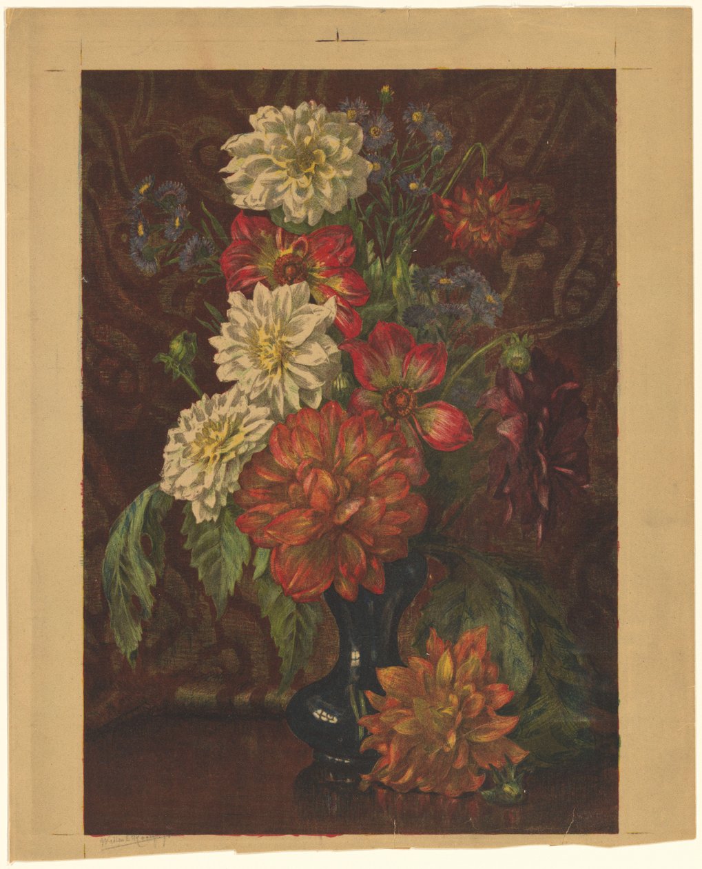 Vaso con dalie da Willem Roelofs (II) (signed by artist)