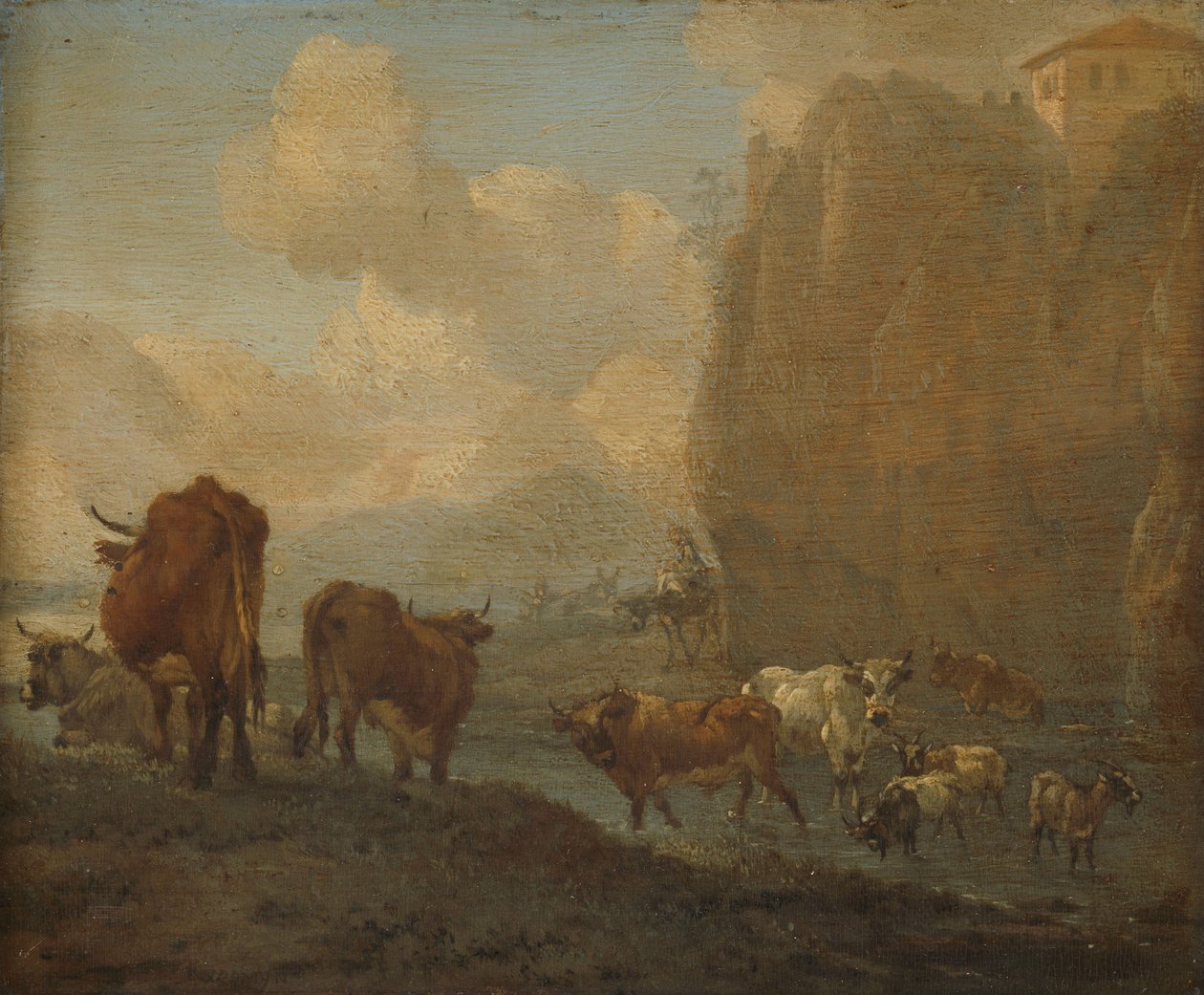Bestiame in riva al fiume da Willem Romeyn