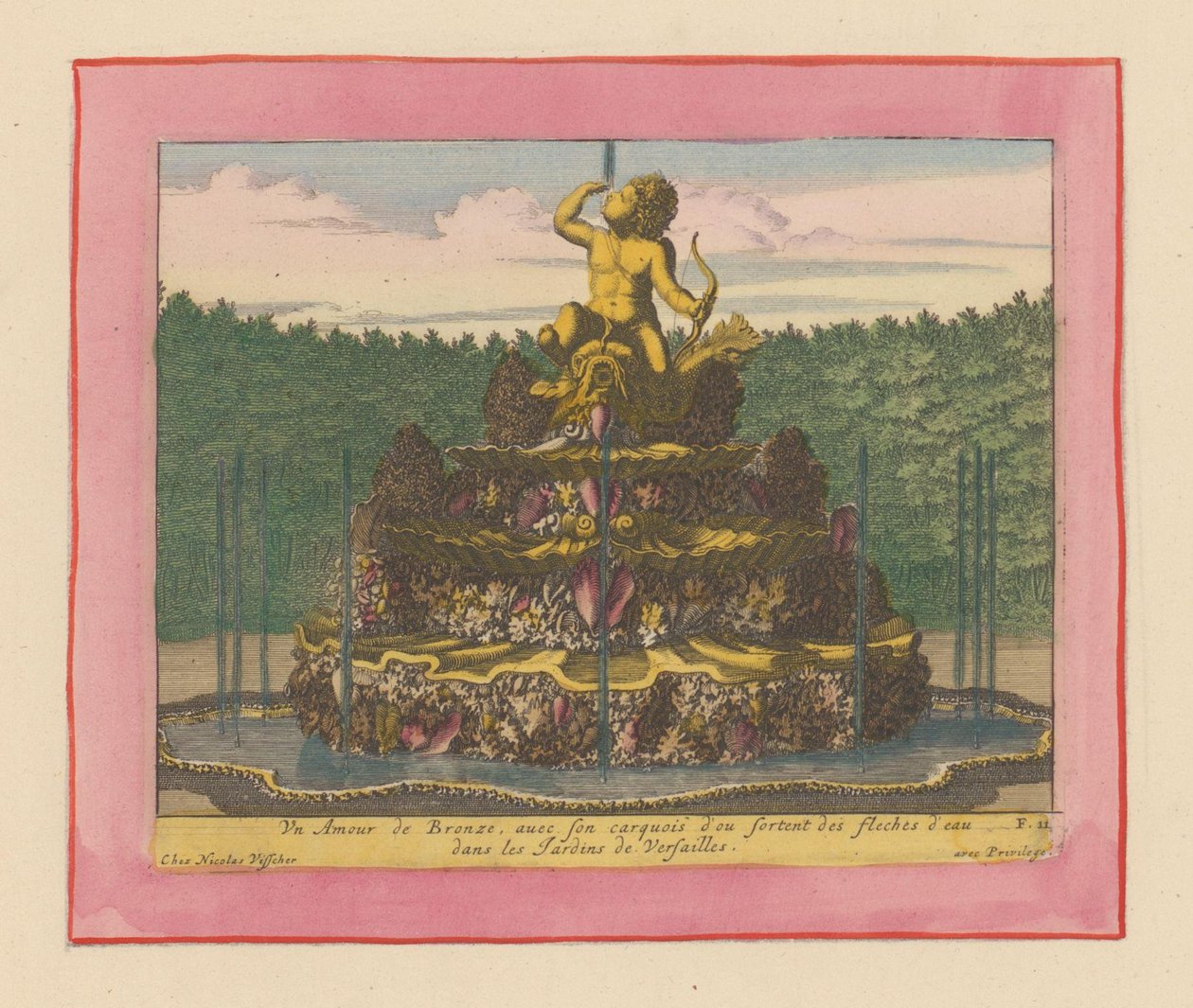 Brunnen mit einer Statue eines Putto mit Bogen in der Hand, sitzend auf einem Delfin da Willem Swidde