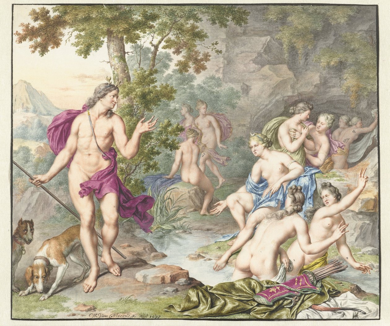 Atteone sorprende Diana e le sue compagne da Willem Van Mieris