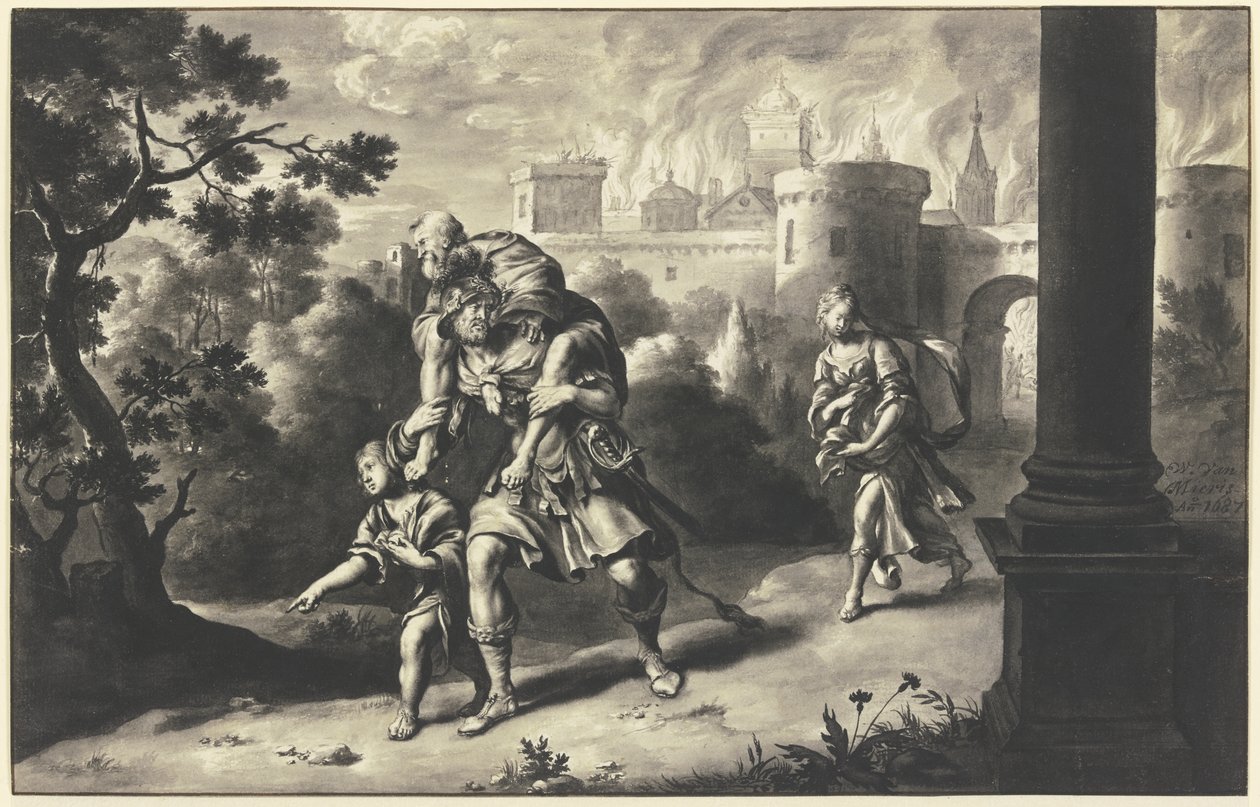 Enea salva Anchise dalla Troia in fiamme da Willem Van Mieris