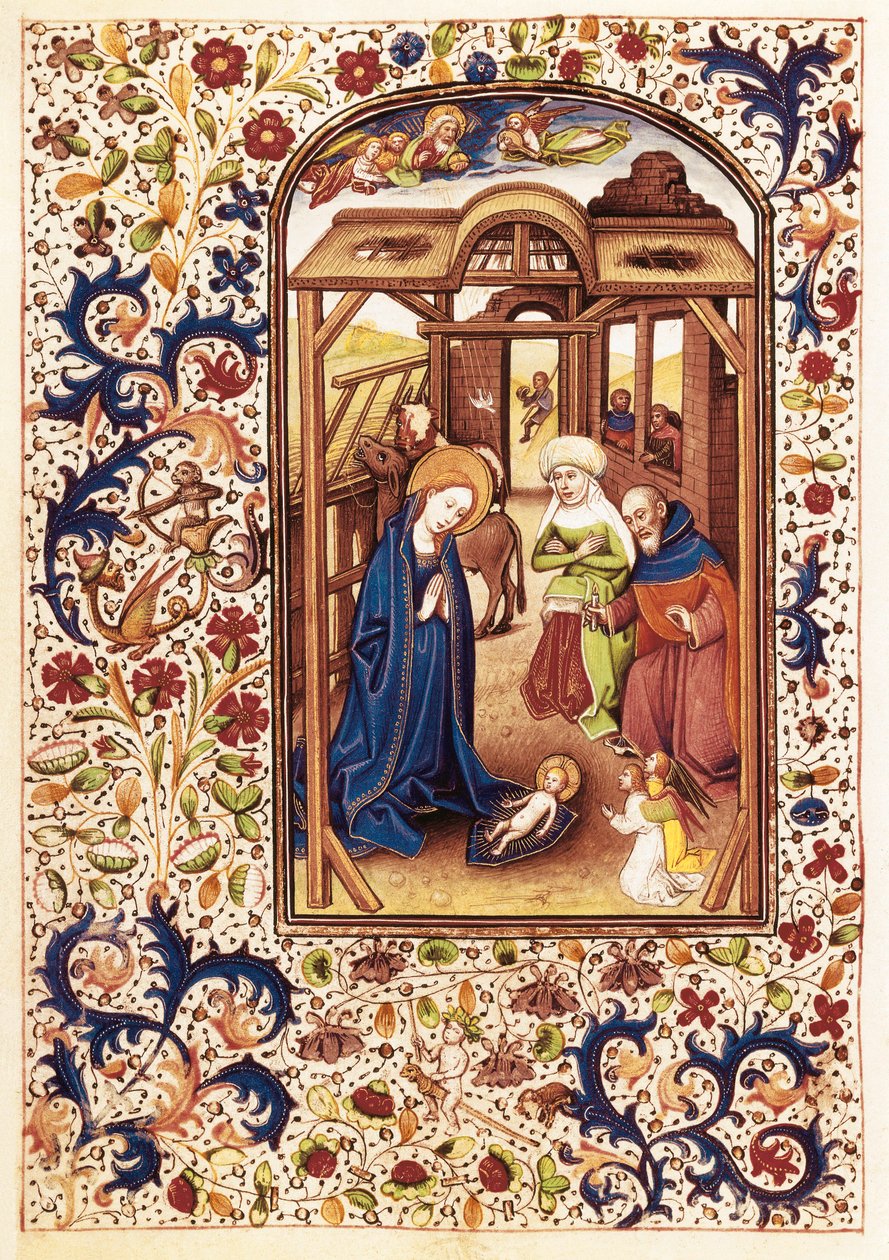 Scena della Natività nel "Libro delle Ore di Leonor de la Vega" da Willem Vrelant