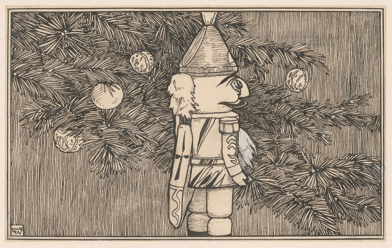 Schiaccianoci in un mantello da ussaro vicino a un albero di Natale da Ludwig Willem Reymert Wenckebach