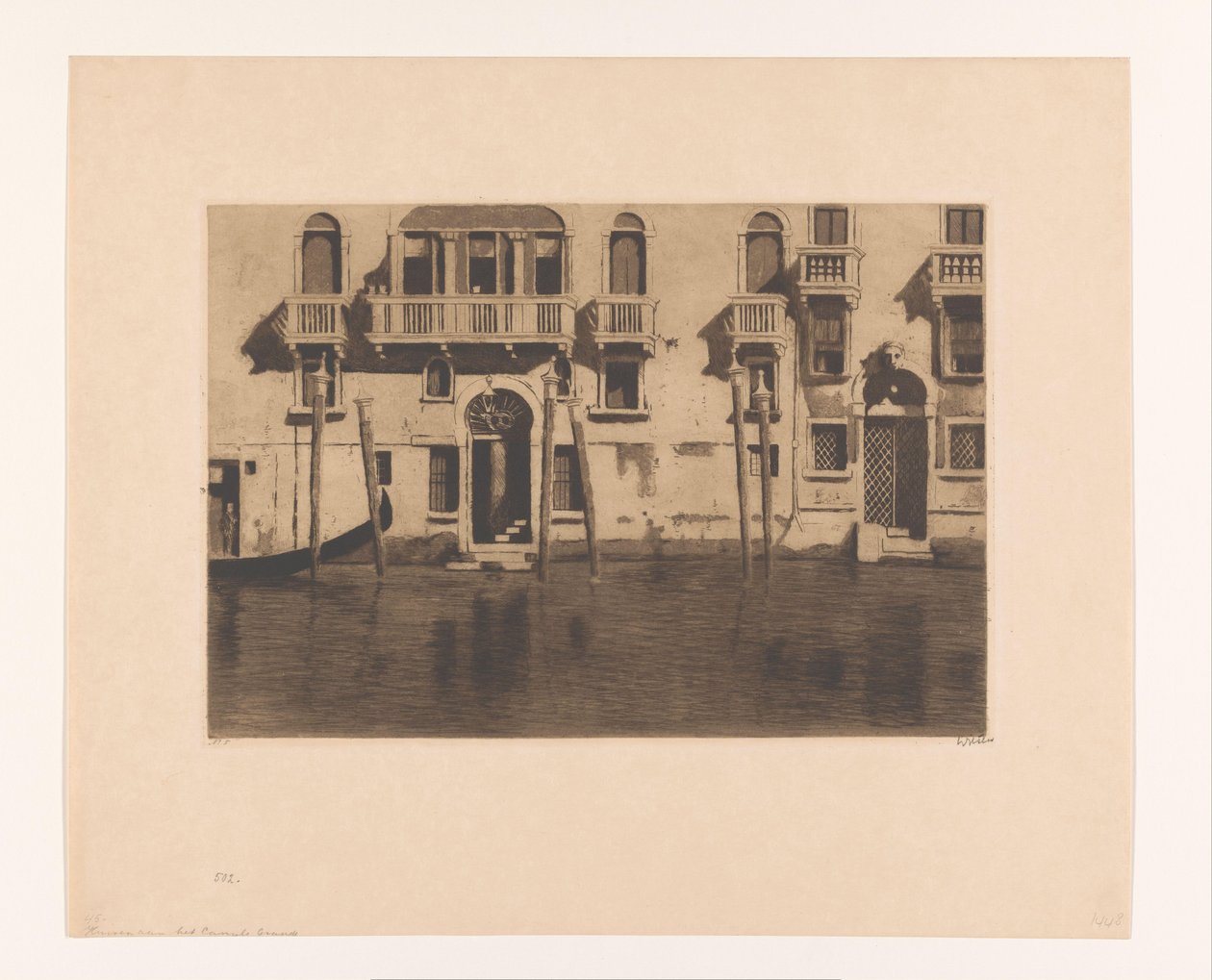 Vista sulle facciate e pali lungo il Canale Grande a Venezia da Willem Witsen (signed by artist)