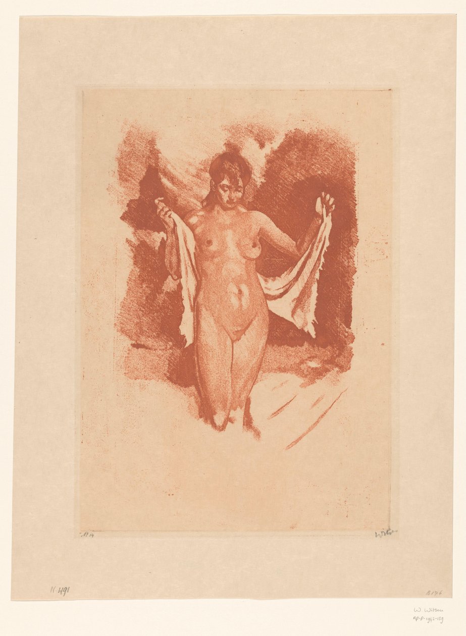 Donna nuda in piedi che si asciuga da Willem Witsen (signed by artist)