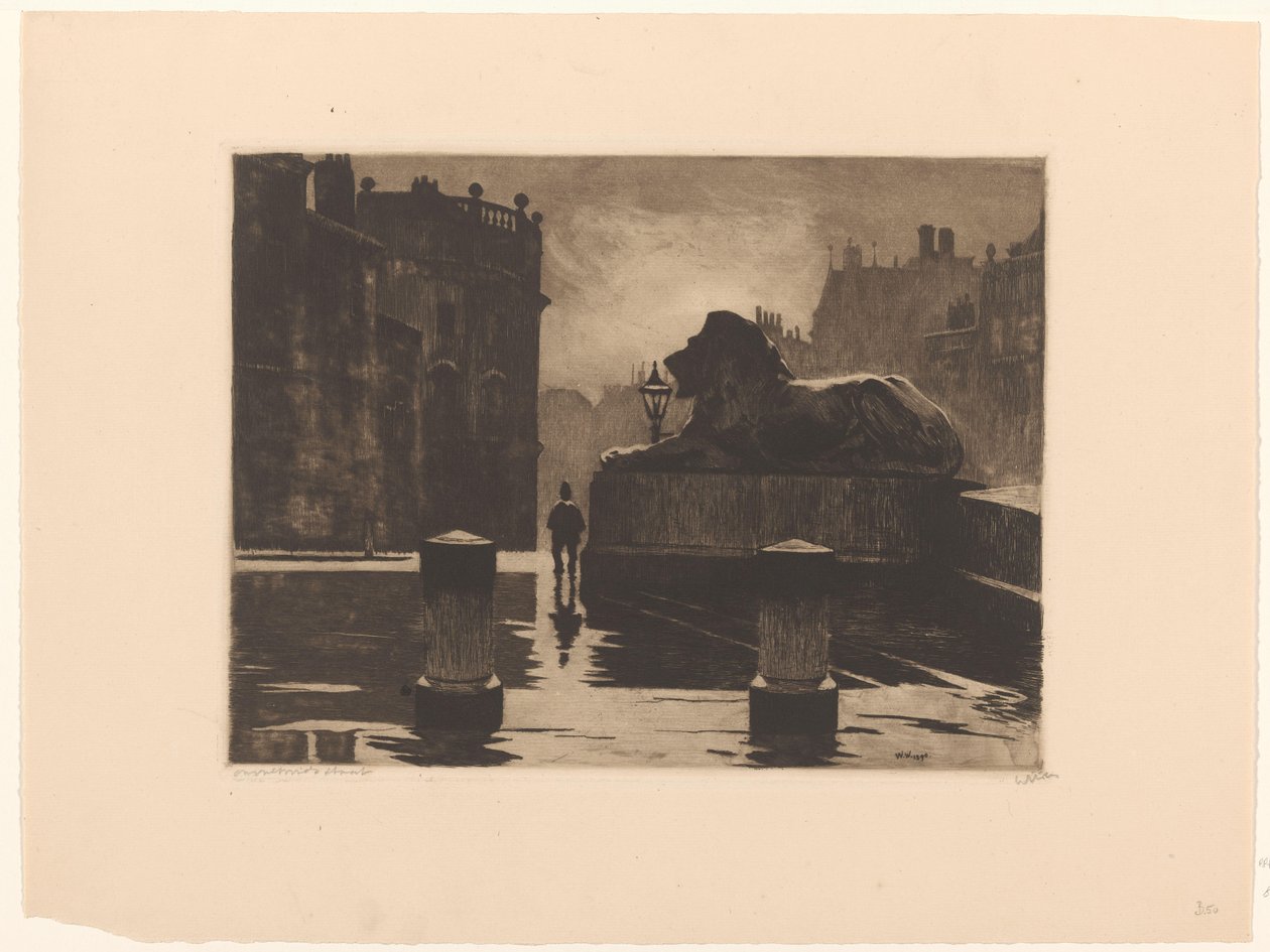 Trafalgar Square con leoni di bronzo a Londra da Willem Witsen (signed by artist)