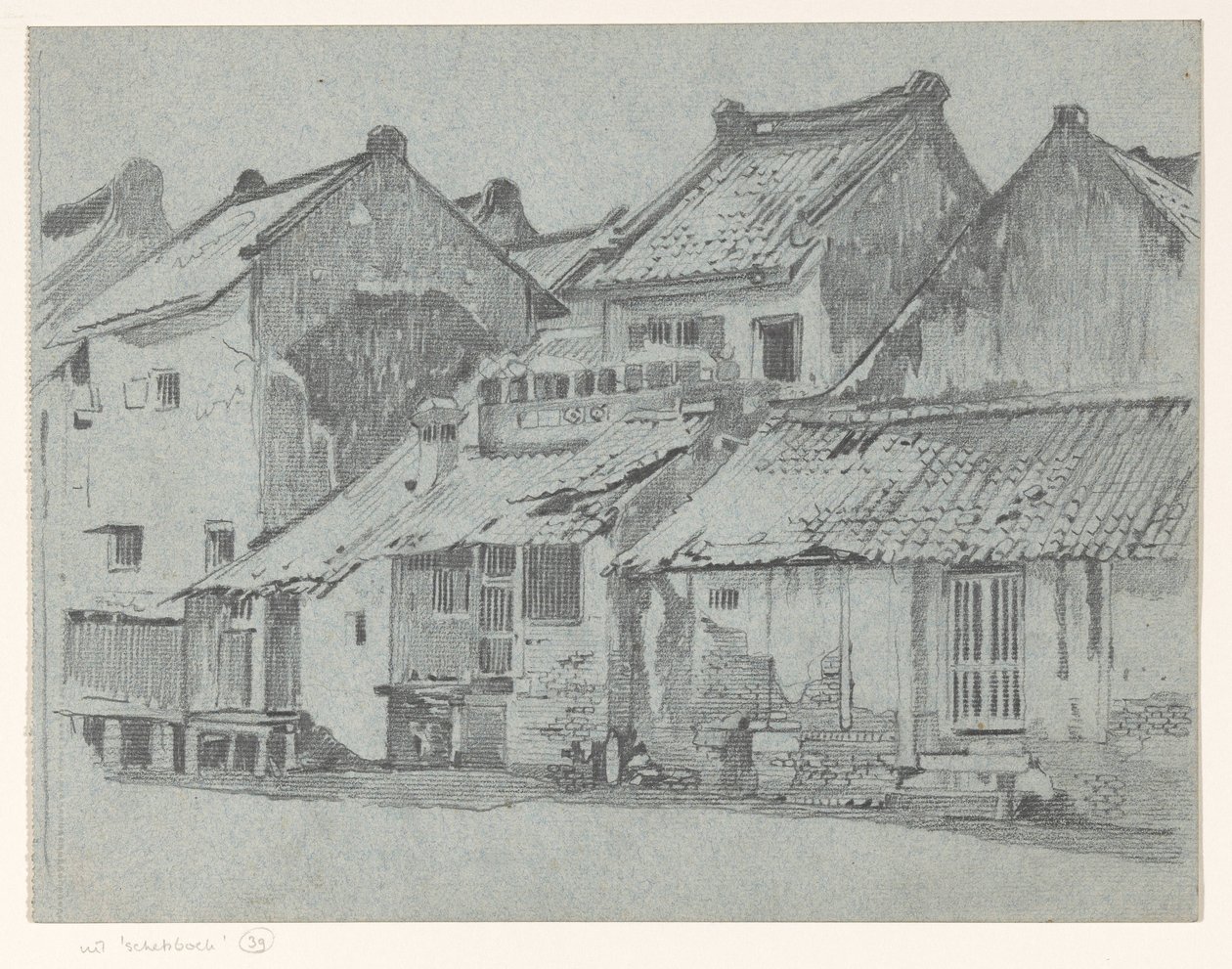 Facciate posteriori delle case lungo un fiume a Batavia da Willem Arnoldus Witsen