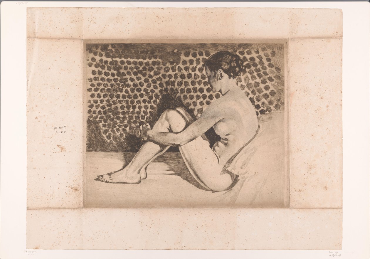 Nudo seduto su un divano con le ginocchia sollevate da Willem Arnoldus Witsen