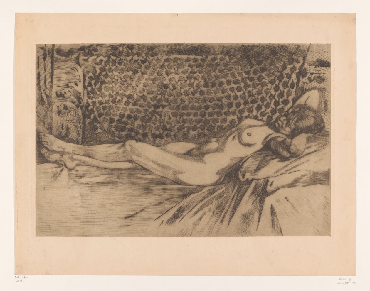 Giovane donna nuda sdraiata su un divano da Willem Arnoldus Witsen