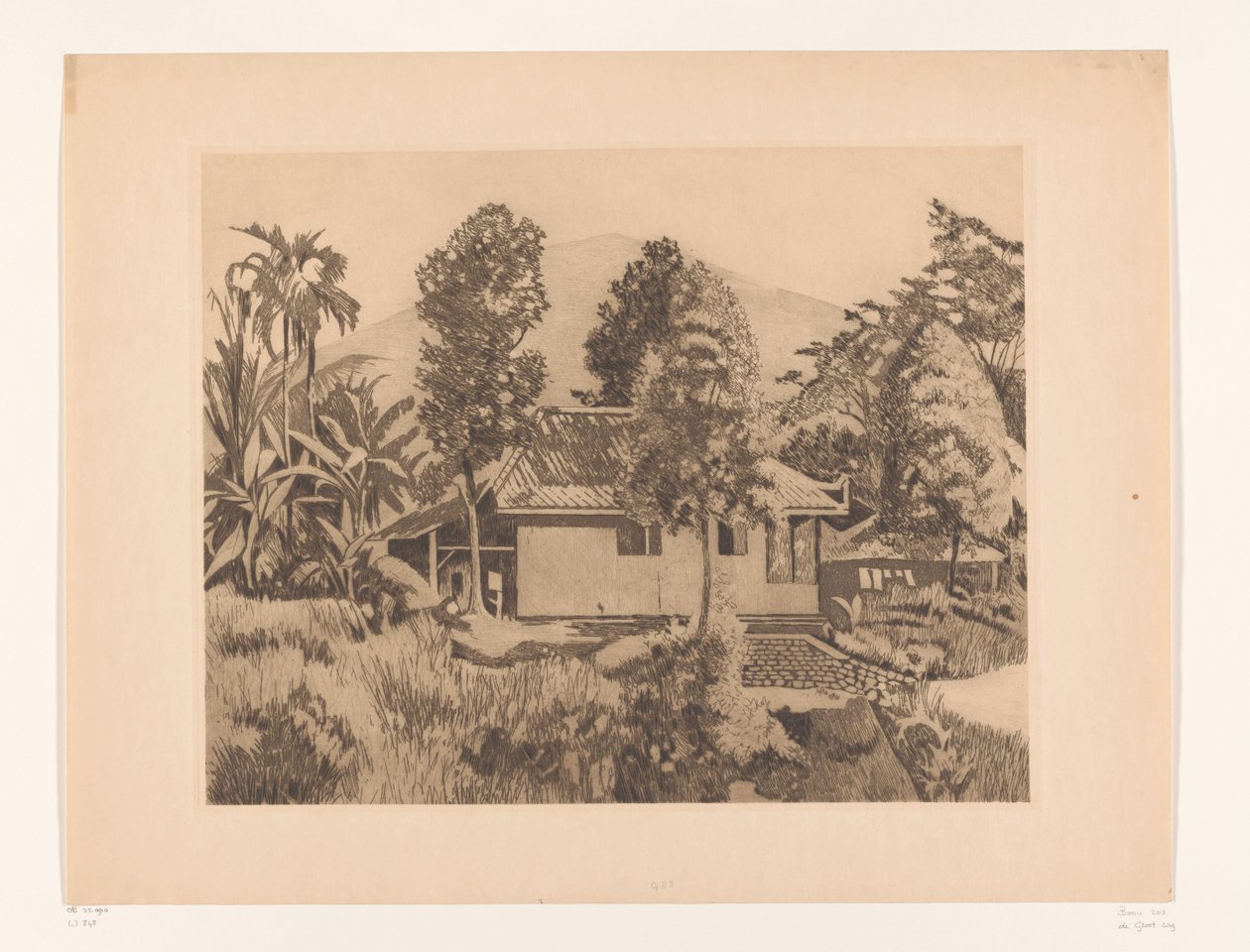 Casa a Bogor con una montagna sullo sfondo da Willem Arnoldus Witsen