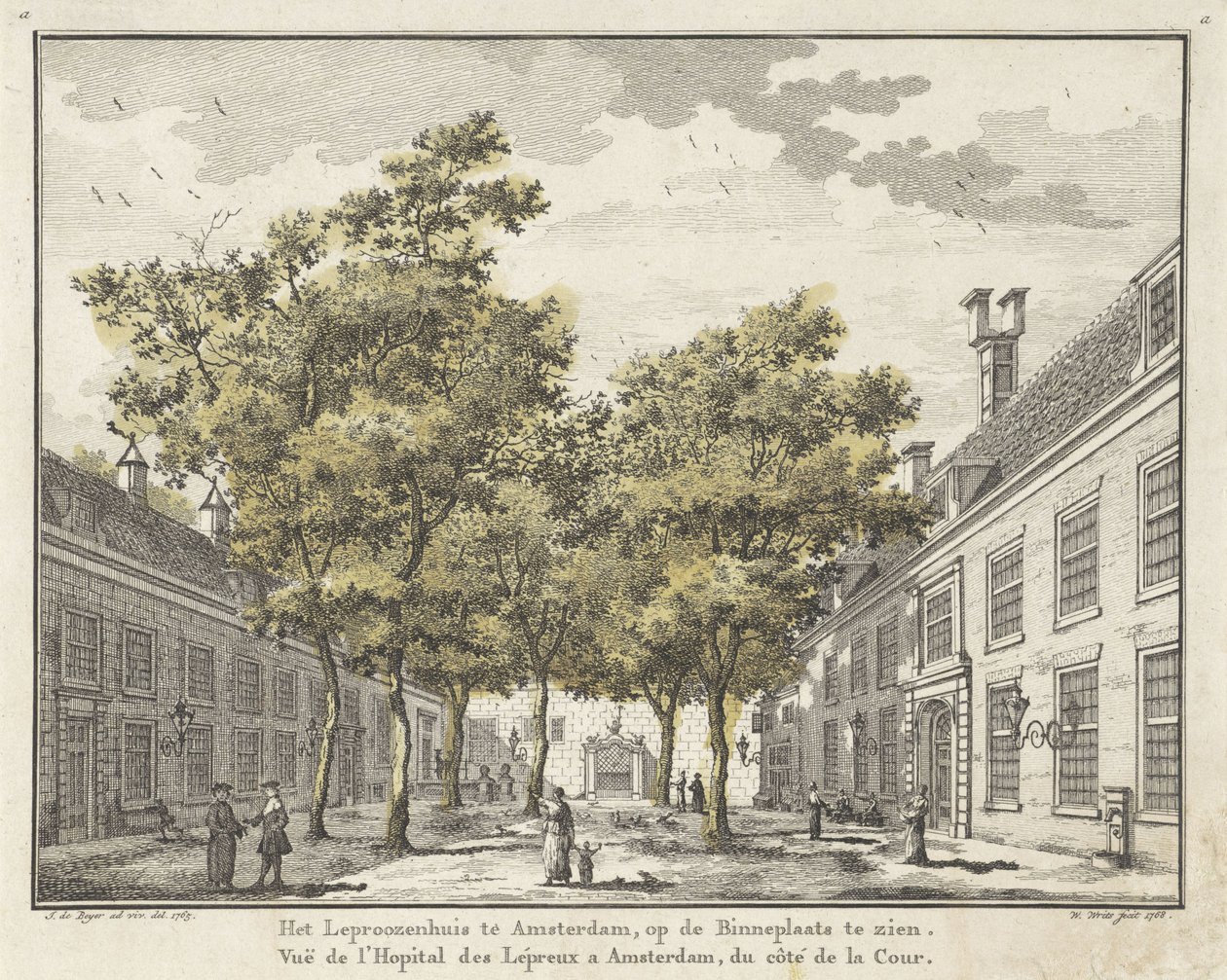 Vista del cortile del Leprosenhuis ad Amsterdam da Willem Writs