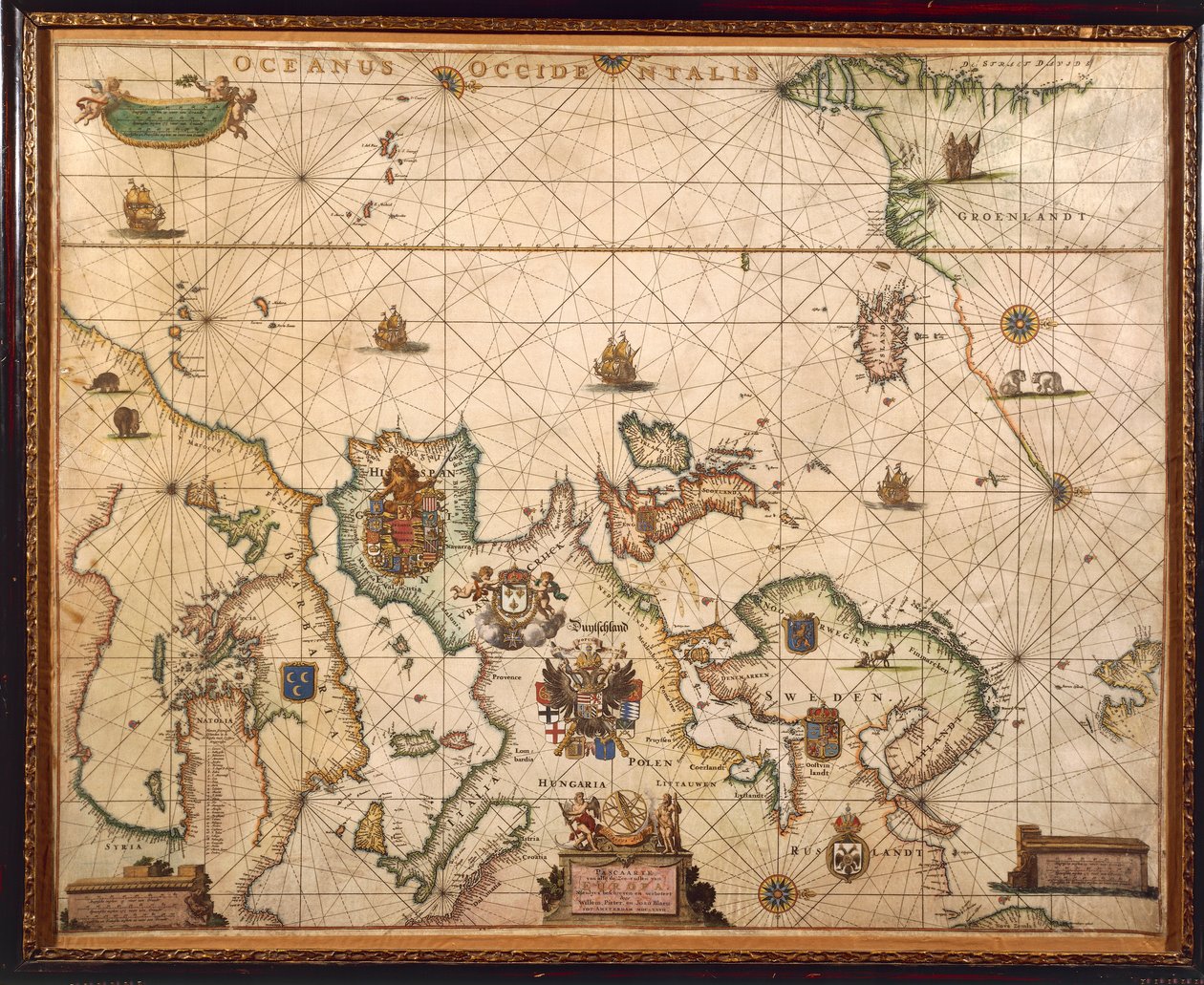 Costa europea, mappa su pergamena di Willem e Joan Blaeu da Willem and Joan  Blaeu