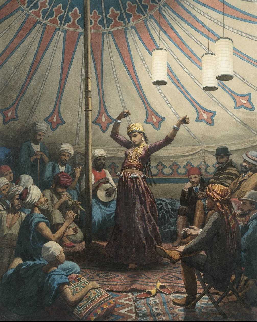Danzatrice egiziana in una tenda, con musicisti e spettatori da Willem de Famars Testas