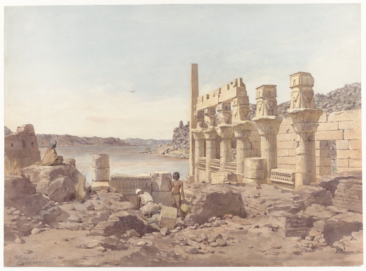 Veduta delle rovine del tempio a Philae vicino ad Aswan da Willem de Famars Testas