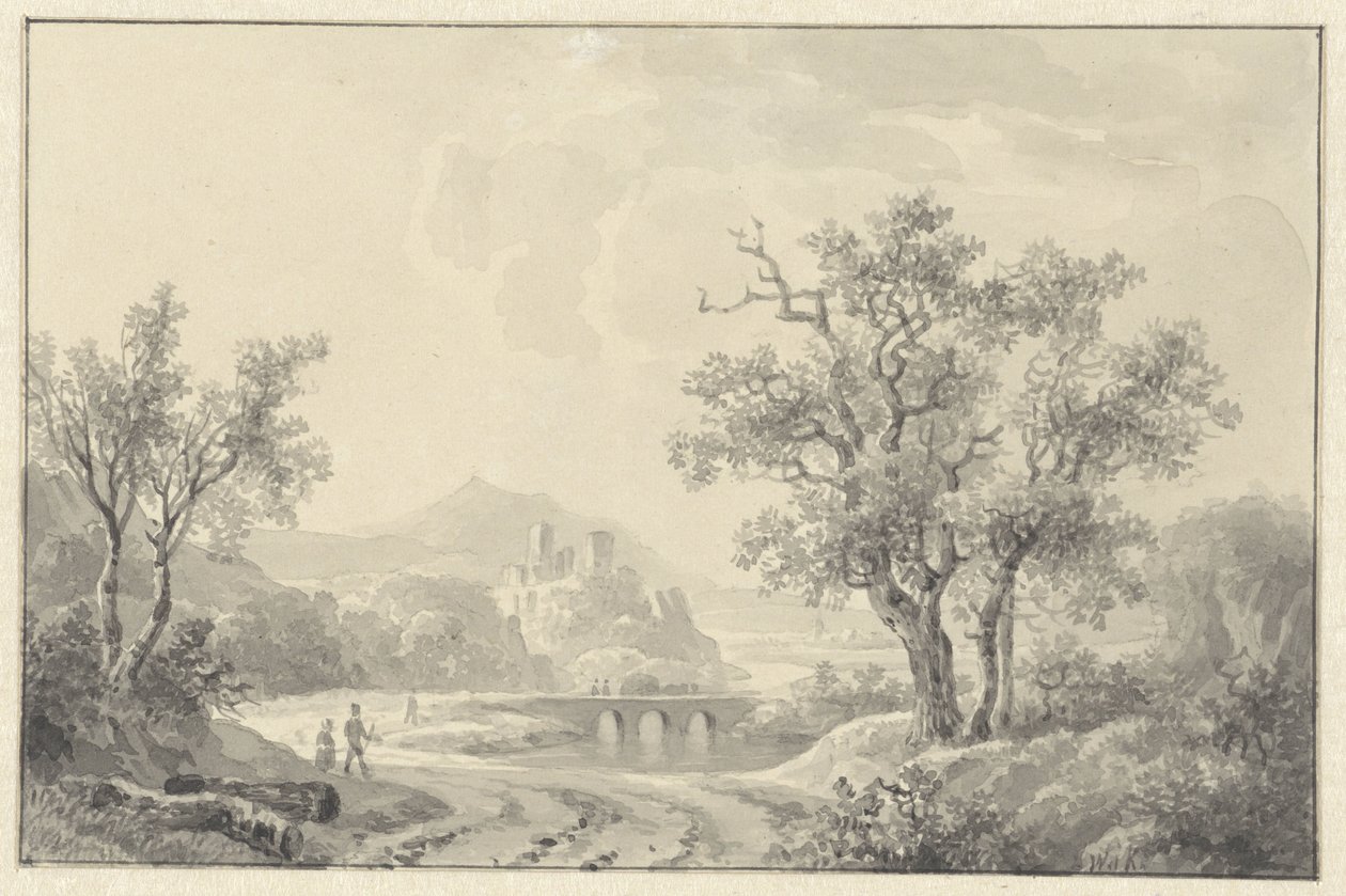 Paesaggio con rovina in lontananza da Willem de Klerk