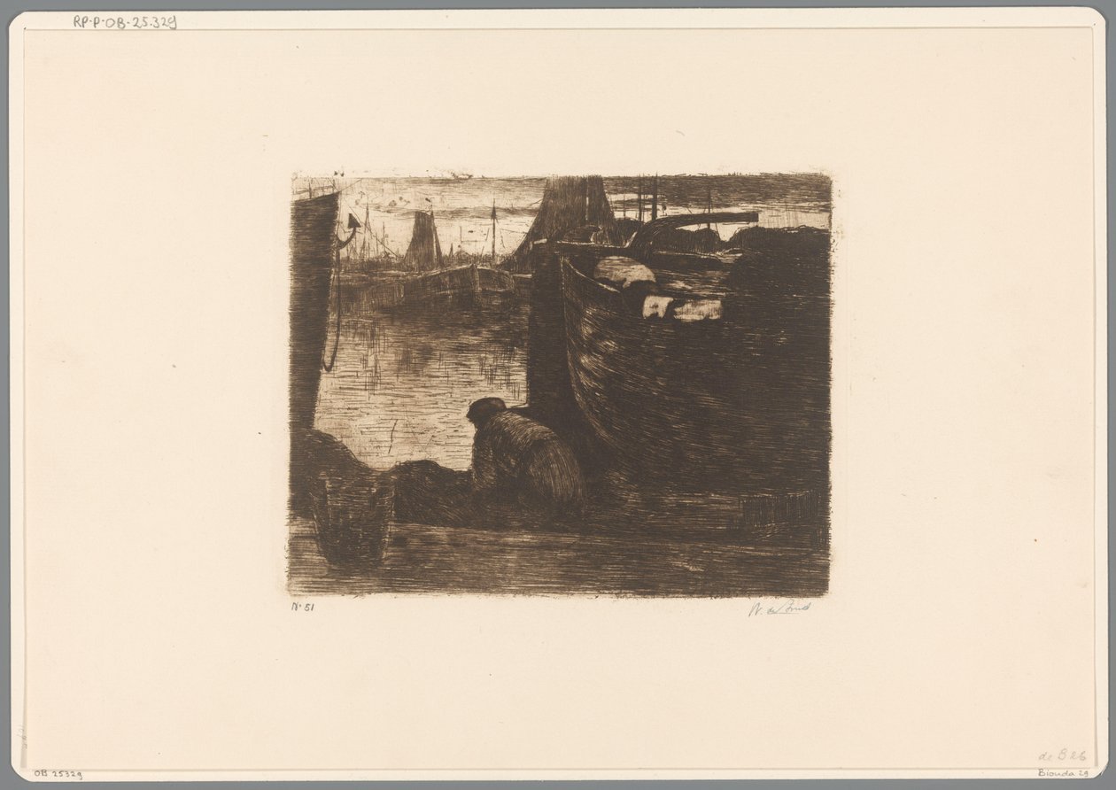 Uomo sul molo di un porto da Willem de Zwart (signed by artist)