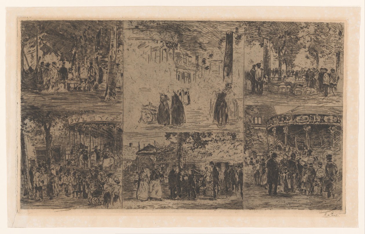 Sei schizzi di un giorno di mercato e una fiera di paese da Willem de Zwart (signed by artist)