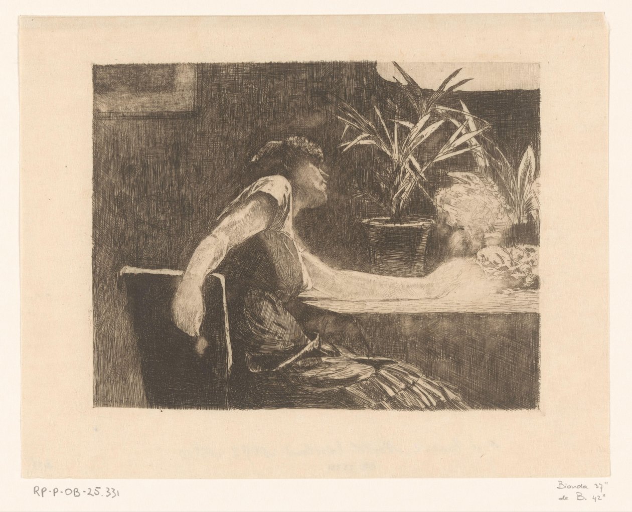 Donna a un tavolo con fiori da Willem de Zwart