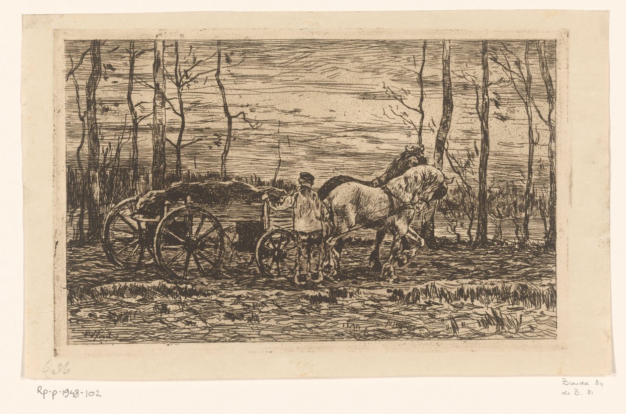 Carro con legna da ardere trainato da due cavalli da Willem de Zwart