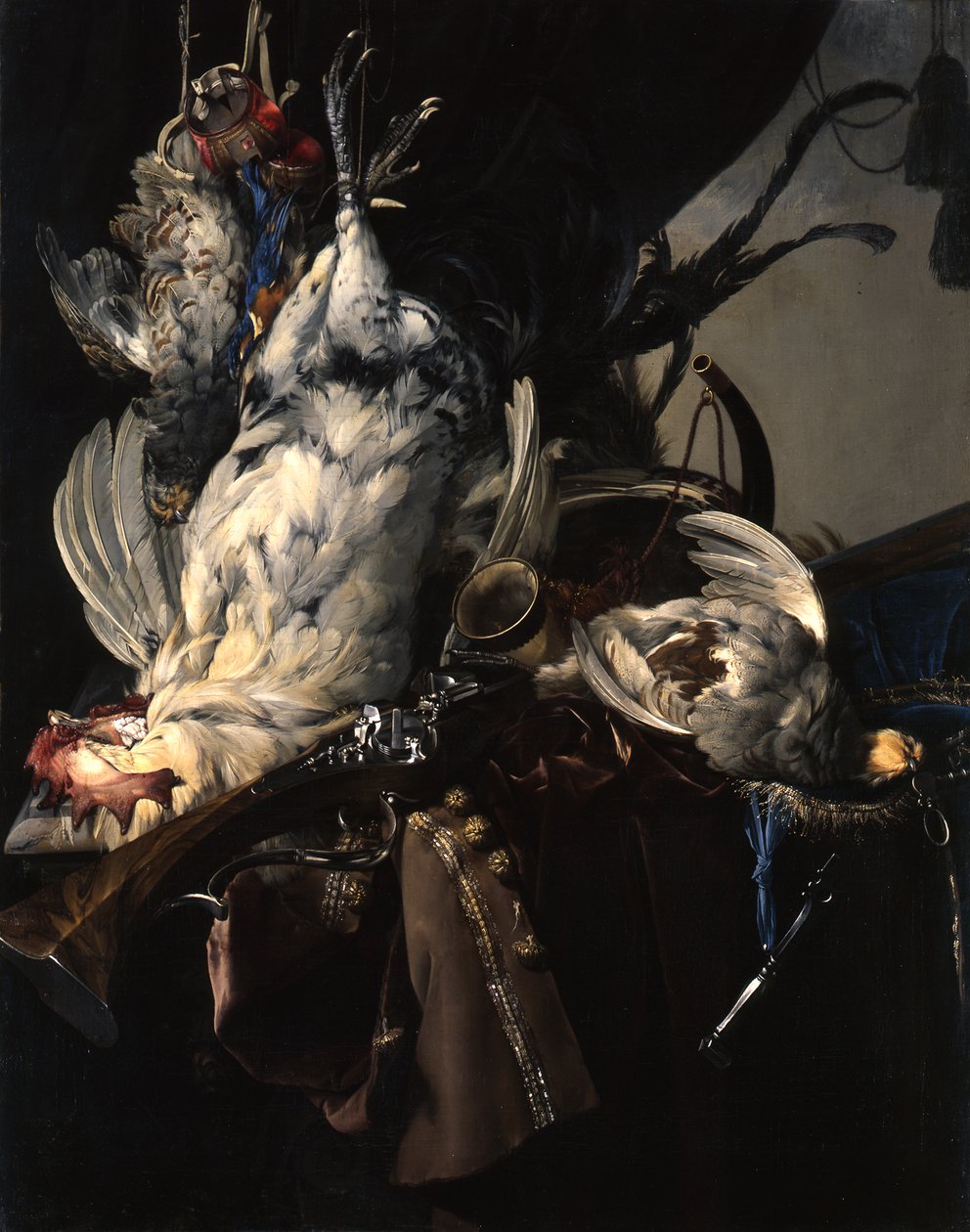 Tedesco: Stilleben mit gelegten Vögeln und Jagdgeräten Natura morta con selvaggina e attrezzi da caccia da Willem van Aelst