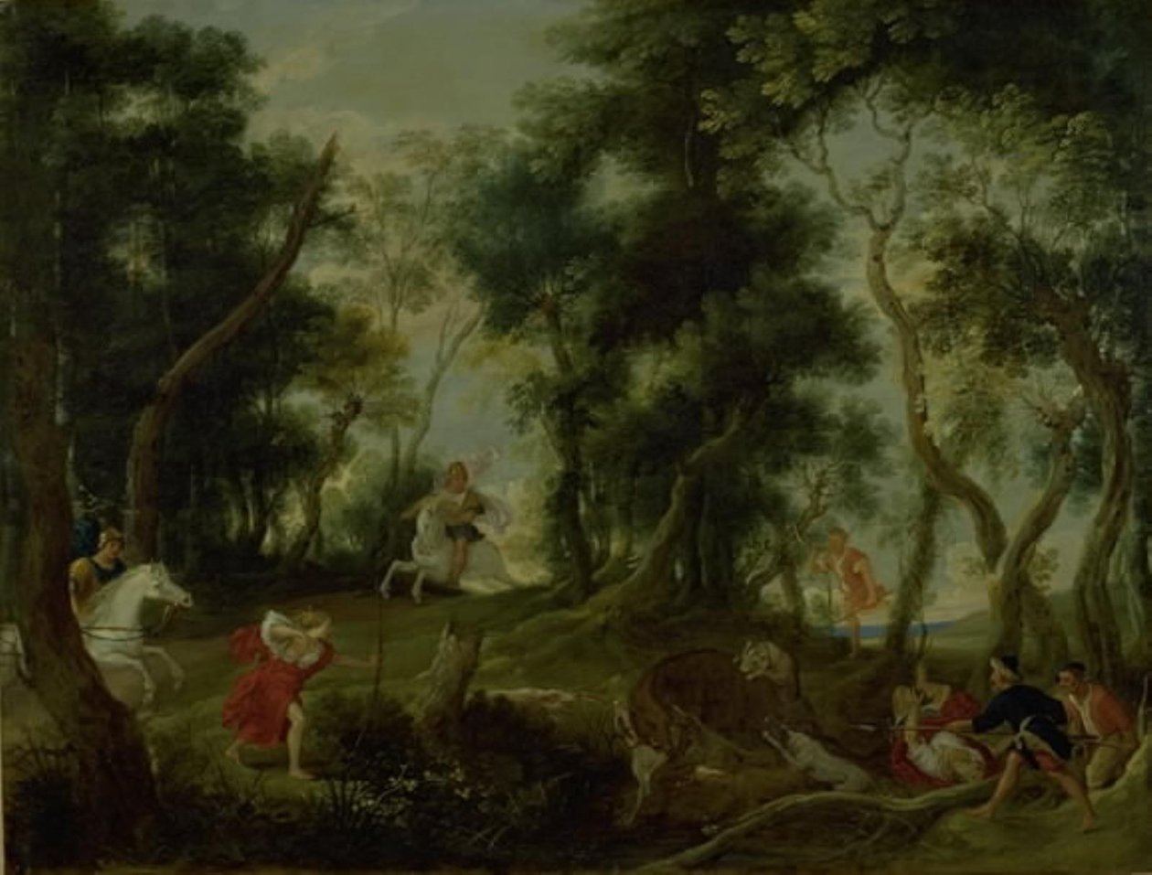 Paesaggio con Atalanta e Meleagro che cacciano il cinghiale calidonio da Willem van Herp